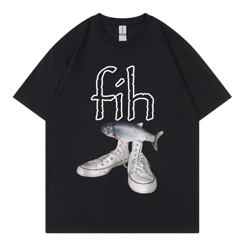 Men'S Shoes For Sale - 面白い新スタイルの人気商品フィッシュシューズグラフィックTシャツ、スペルミスフィッシュミームTシャツ、男女兼用カジュアルファッション半袖Tシャツ