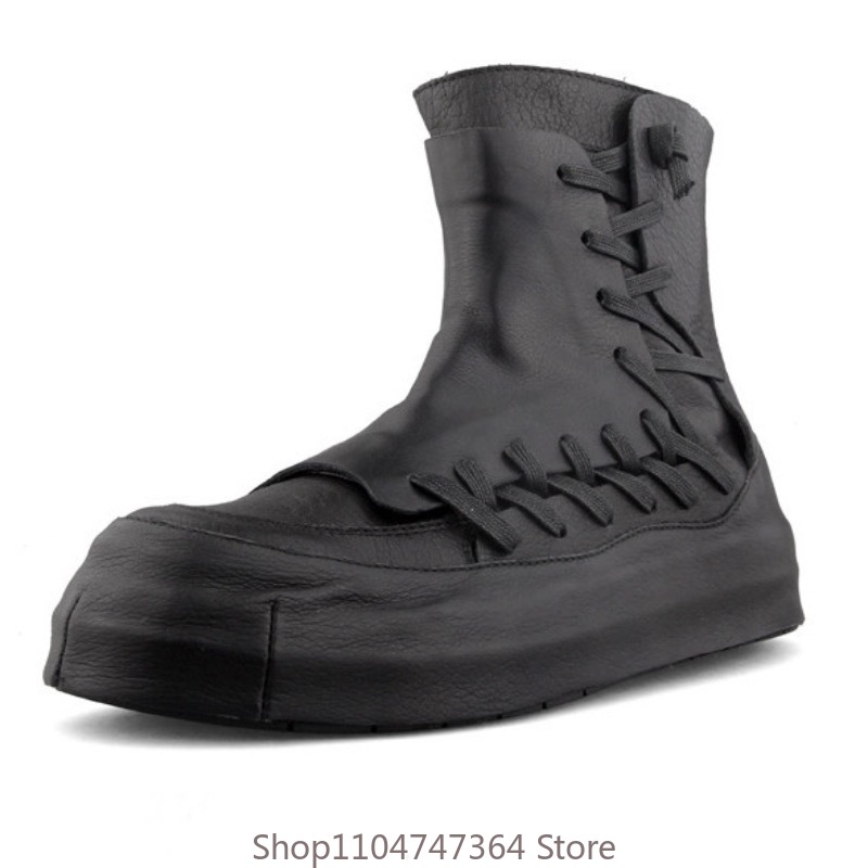 Men'S Shoes Hugo Boss - レトロなデザイン本革カジュアルアンクルブーツメンズ厚底プラットフォームハイトップシューズ男性屋外オートバイチェルシーブーツ