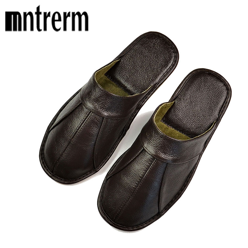 Men Shoes Under 100 - Mntrerm-メンズ100% 牛革レザースリッパ,快適で柔らかく,手縫い,黒と茶色