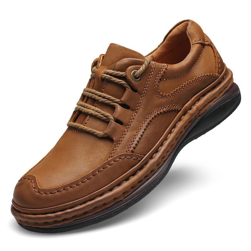 Men Shoes Under 100 - 男性の本物のレザーシューズビジネスフォーマル靴100% 牛革通気性スニーカー登山靴2019新しいレザースニーカー