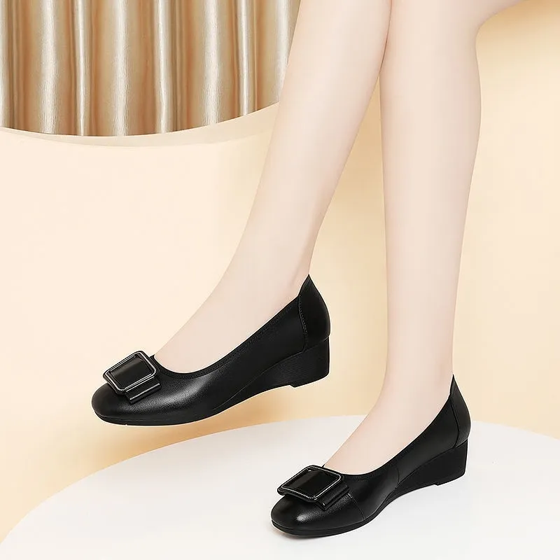 Men'S Shoes Hugo Boss - zapatos de mujer 女性のかわいいラウンドトゥ軽量ブラックパテントレザースプリングスリッポンウェッジヒールシューズオフィスワークシューズ a583