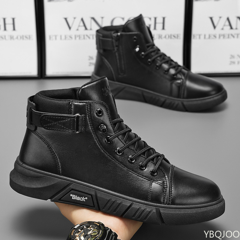 Men'S Shoes Popular - 新しい春と秋のシンプルで快適なハイカットメンズシューズ、カジュアルでトレンディな多用途レトロな暖かい綿靴