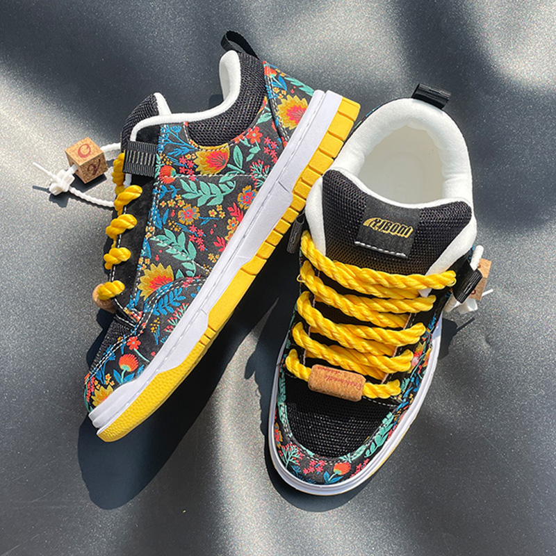Men'S Shoes Yellow And Black - 新しい黒と黄色のプリントローファー、厚底カジュアルスニーカー、キャンバスシューズ、大きいサイズのトレンディシューズ、メンズシューズ、学生靴、オールシーズン対応