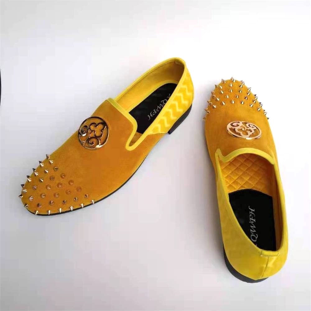 Men'S Shoes Yellow And Black - Xqwfh-男性用の手作りの黄色い革の靴,金属と革のボタンが付いた黒い靴,大きなサイズが利用可能,コレクション2021