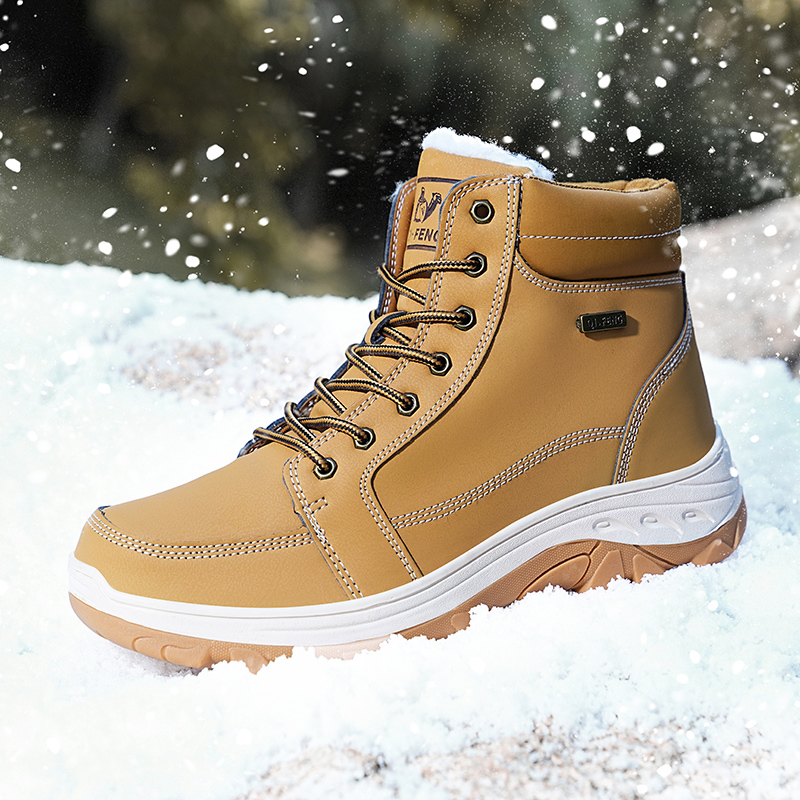 男性ブーツ冬の屋外ウォーキング登山靴カジュアル暖かい黒アンク - Men'S Shoes Yellow And Black のレビューと価格