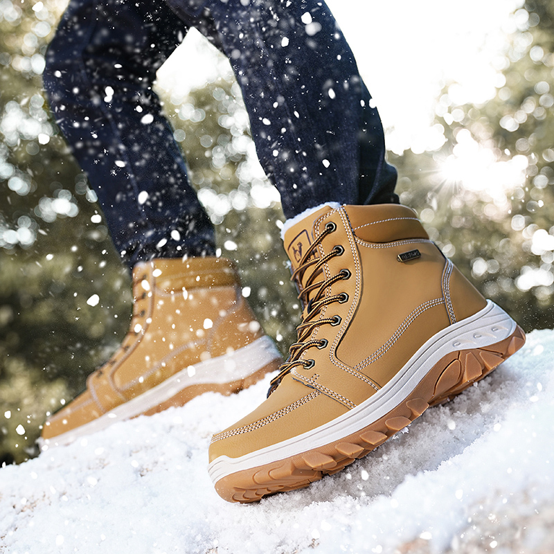 男性ブーツ冬の屋外ウォーキング登山靴カジュアル暖かい黒アンク - Men'S Shoes Yellow And Black のレビューと価格