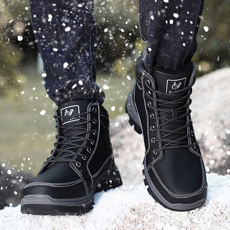 男性ブーツ冬の屋外ウォーキング登山靴カジュアル暖かい黒アンク - Men'S Shoes Yellow And Black のレビューと価格