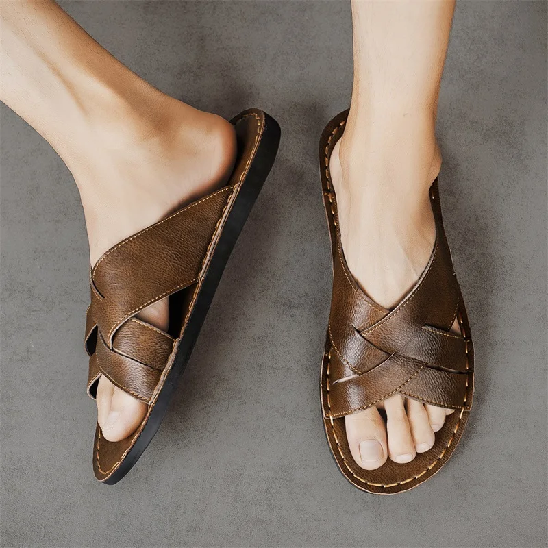 本革メンズカジュアルサンダル夏メンズスリッパ屋外通気性ビーチ - Men'S Shoes Hugo Boss のレビューと価格