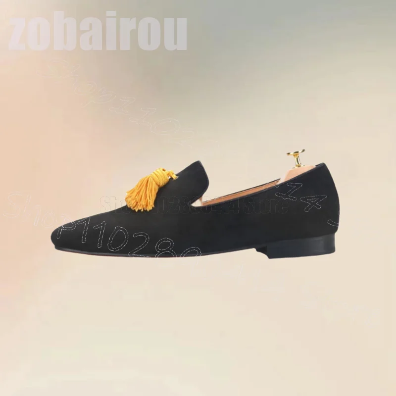 黄色のタッセル装飾黒スエードメンズローファーファッションスリ - Men'S Shoes Yellow And Black のレビューと価格