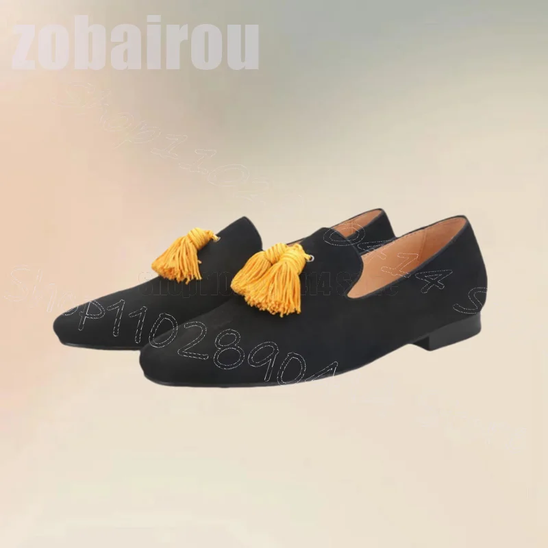 黄色のタッセル装飾黒スエードメンズローファーファッションスリ - Men'S Shoes Yellow And Black のレビューと価格