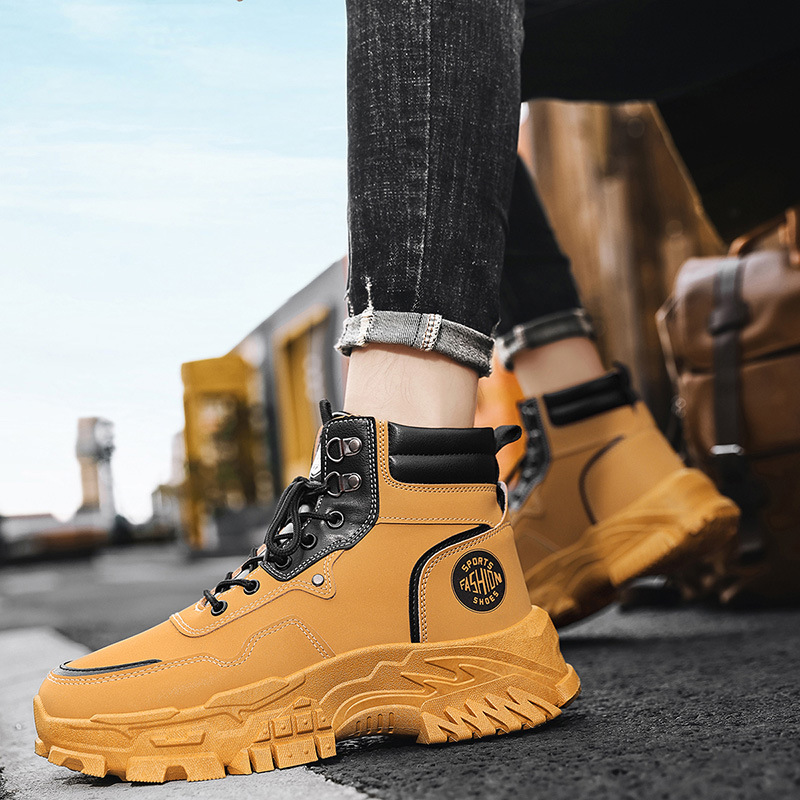 2025年新作 メンズ イエローブラック ハイカット ワーク - Men'S Shoes Yellow And Black のレビューと価格