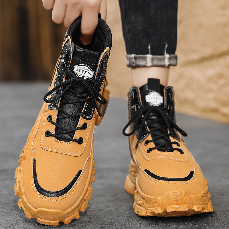 2025年新作 メンズ イエローブラック ハイカット ワーク - Men'S Shoes Yellow And Black のレビューと価格