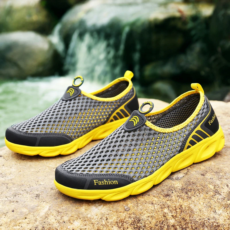 男性ジョギングシューズカジュアルスニーカー屋外通気性メッシュ - Men'S Shoes Yellow And Black のレビューと価格