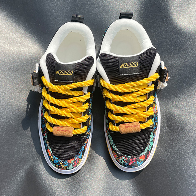 新しい黒と黄色のプリントローファー、厚底カジュアルスニーカー - Men'S Shoes Yellow And Black のレビューと価格