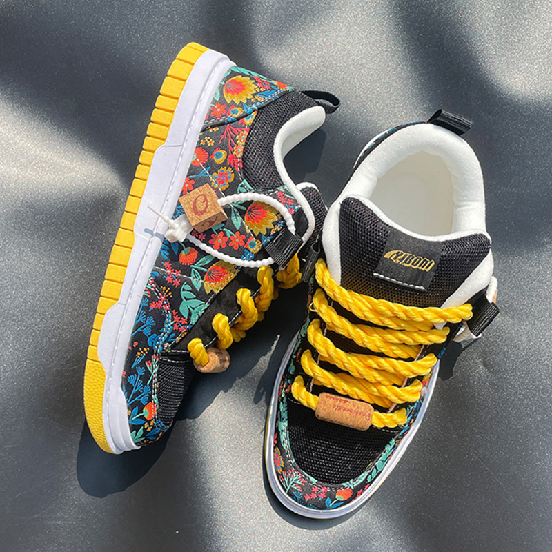 新しい黒と黄色のプリントローファー、厚底カジュアルスニーカー - Men'S Shoes Yellow And Black のレビューと価格